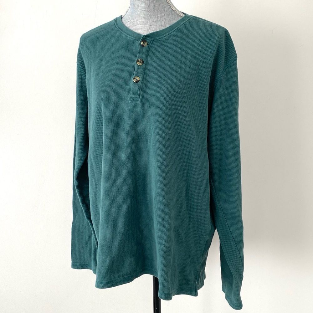 Pact 100% Organic Cotton Turquoise Waffle Knit Henley XL Base Layer Casual Chic